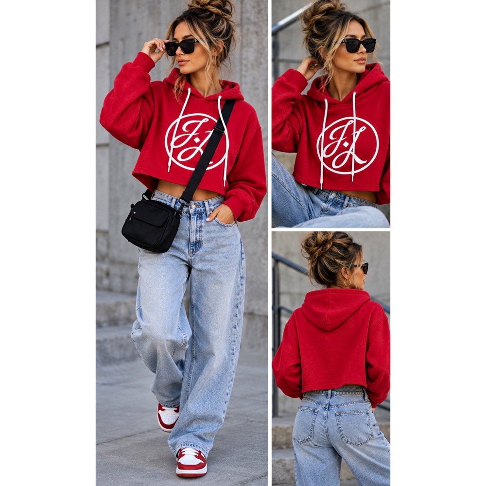 Cropped Hoodie Streetwear Lenell Louis Red Graphic Pullover NWT Women Streetwear